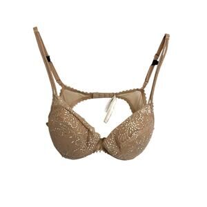 Marie Jo Bra Womens 34C EU 75C Nude Push Up Embroidered Lace Floral Scalloped